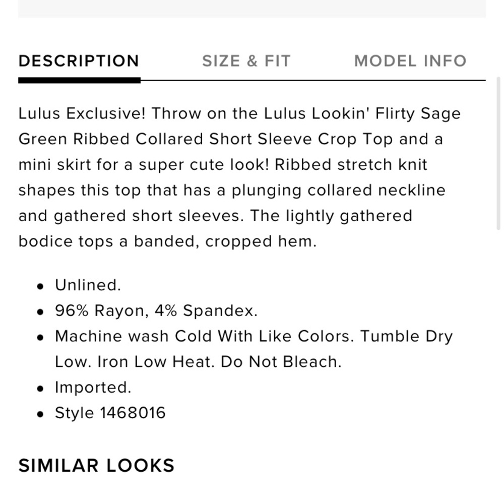Lulu’s Sage Green Ribbed Collared Short Sleeve Crop Top - Picture 3 of 8